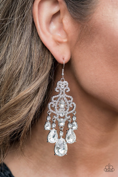 Paparazzi Queen Of All Things Sparkly - White Earring EMP Exclusive