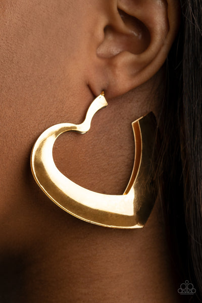 Paparazzi Heart-Racing Radiance - Gold Heart Earrings