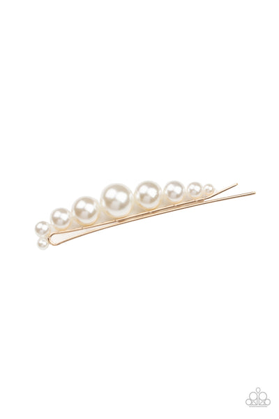 Paparazzi Elegantly Efficient - Gold Pearl Hair clip