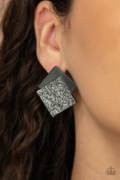 Paparazzi Square With Style - Black Post Earrings