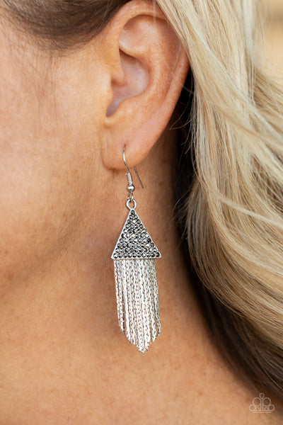Paparazzi Pyramid SHEEN - Silver Earrings Convention Exclusive 2021