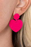 Paparazzi Just a Little Crush - Pink Heart Earrings