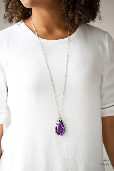 Paparazzi Maven Magic - Purple Gem - Silver Chain Necklace and matching Earrings - The Jewelry Box Collection 