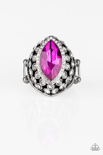 Paparazzi Royal Radiance - Pink - Regal Marquise Cut Rhinestone - White Rhinestones - Silver Ring