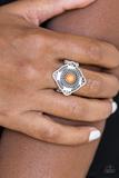 Paparazzi Four Corners Fashion - Orange Stone - Silver Ring