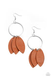Paparazzi Leafy Laguna - Brown Leather Earrings