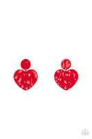 Paparazzi Just a Little Crush - Red Heart Earrings