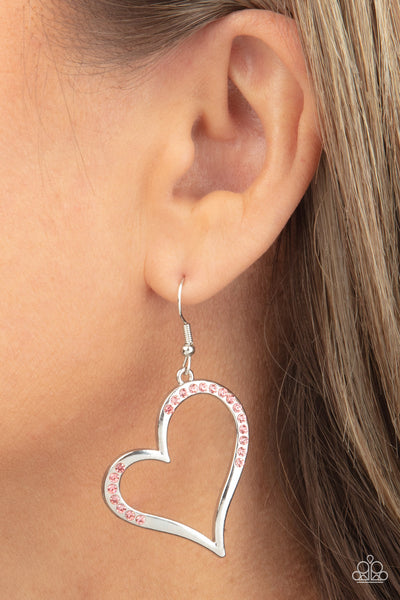 Paparazzi Tenderhearted Twinkle - Pink Heart Earrings