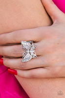 Paparazzi Fearless Flutter - White Butterfly Ring