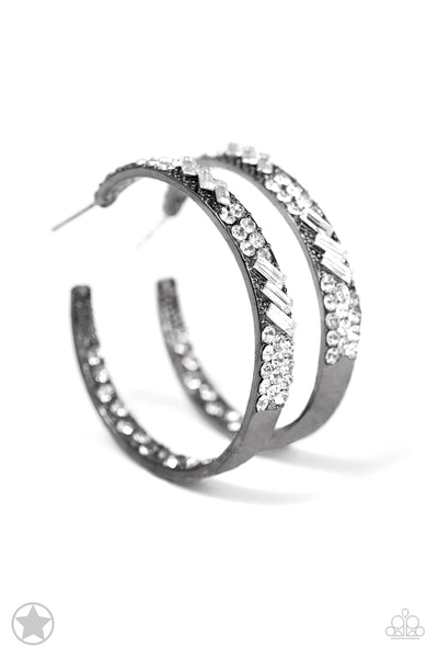 Paparazzi GLITZY By Association - Gunmetal Hoop earrings - The Jewelry Box Collection 