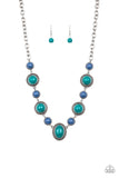Paparazzi Voyager Vibes - Multi - Blue and Green Beads - Silver Necklace and matching Earrings