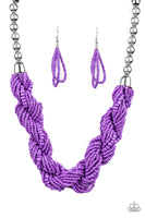 Paparazzi Savannah Surfin - Purple Seed Beads - Silver Chain Necklace and matching Earrings