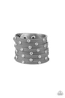 Paparazzi Sass Squad - Silver Leather Wrap / Snap Bracelet