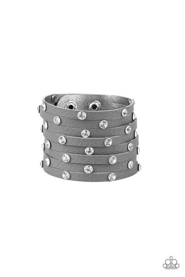 Paparazzi Sass Squad - Silver Leather Wrap / Snap Bracelet