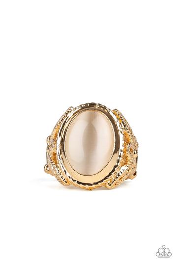 Paparazzi Deep Freeze - Gold - Cat's Eye Stone - Gold Filigree Flexible Fit Ring