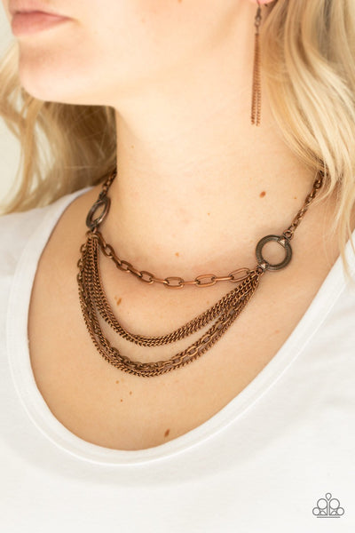 Paparazzi CHAINS of Command - Copper - Necklace and matching Earrings