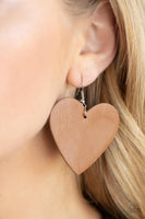 Paparazzi Country Crush - Brown Heart Leather Earrings