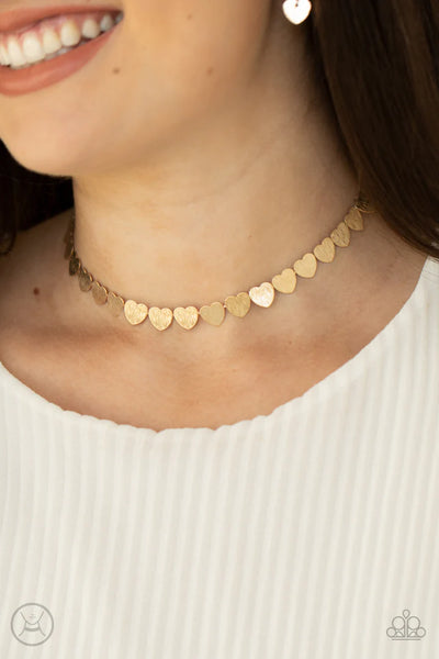 Paparazzi Necklace Playing HEART To Get - Gold Choker