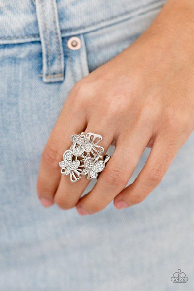 Paparazzi Flighty Flutter White Ring - The Jewelry Box Collection 