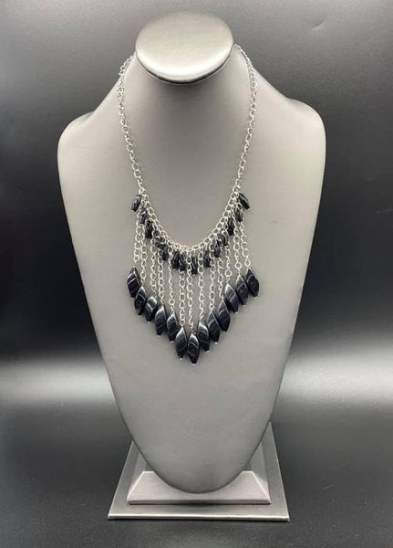 Paparazzi Venturous Vibes Black Faceted Bead Silver Necklace with matching earrings - The Jewelry Box Collection 