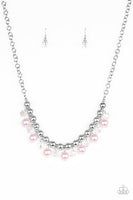 Paparazzi Power Trip - Pink Pearls - Silver Chain Necklace and matching Earrings