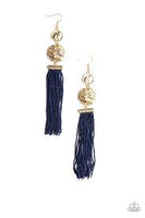 Paparazzi Lotus Gardens - Gold - Blue Cording / Thread / Tassel Streams - Hammered Gold Discs - Earrings - The Jewelry Box Collection 