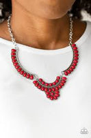 Paparazzi Omega Oasis - Red - Stone Beads - Silver Plate Necklace and matching Earrings