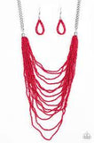Paparazzi Bora Bombora - Red Seed Bead Necklace! and matching Earrings - The Jewelry Box Collection 