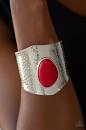 Paparazzi Casual Canyoneer - Red Stone - Hammered Silver Cuff Bracelet
