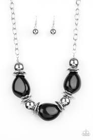 Paparazzi Vivid Vibes - Black Beads - Silver Necklace and matching Earrings