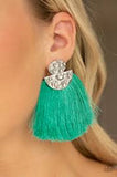 Paparazzi Make Some PLUME - Green Thread / Fringe / Tassel - Hammered Silver - Post Earrings - The Jewelry Box Collection 