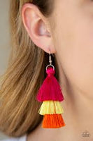 Paparazzi Hold On To Your Tassel! - Multi - Pink, Yellow and Orange Thread / Tassel / Fringe Earrings - The Jewelry Box Collection 