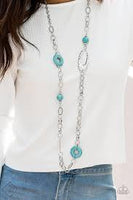 Paparazzi Artisan Artifact Turquoise Stones Silver Oval Hoops Necklace September 2019 Fashion Fix - The Jewelry Box Collection 