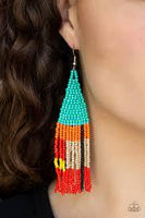 Paparazzi Beaded Boho - Blue - Orange, Brown, Black, Yellow and Red Seed Beads - Earrings - The Jewelry Box Collection 