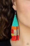 Paparazzi Beaded Boho - Blue - Orange, Brown, Black, Yellow and Red Seed Beads - Earrings - The Jewelry Box Collection 