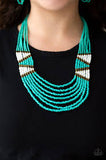 Paparazzi Kickin It Outback - Blue - Turquoise and White Seed Beads - Necklace and matching Earrings - The Jewelry Box Collection 