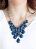 Paparazzi Shop Til You TEARDROP - Blue - Teardrops - Dramatic Fringe - Silver Chain Necklace and matching Earrings