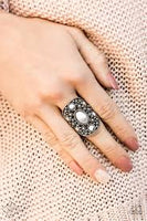 Paparazzi Maven Haven - Silver - Oval Bold Frame - Studded Textures Ring - Fashion Fix Exclusive November 2019