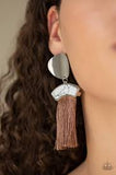 Paparazzi Insta Inca - Brown - Thread / Fringe / Tassel - White Stone - Post Earrings - The Jewelry Box Collection 