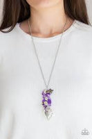Paparazzi Beach Buzz - Purple Beads - Heart Pendant, Butterfly, Rhinestones - Necklace & Earrings - The Jewelry Box Collection 