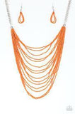 Paparazzi Bora Bombora - Orange Seed Bead Necklace! and matching Earrings - The Jewelry Box Collection 