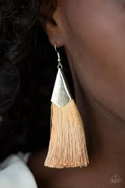 Paparazzi In Full PLUME - Brown - Thread / Fringe / Tassel Earrings - The Jewelry Box Collection 