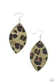 Paparazzi GRR-irl Power! - Green - Cheetah Print - Almond Shaped - Earrings - The Jewelry Box Collection 
