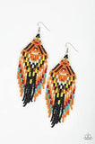 Paparazzi Boho Blast - Black - Blue, Yellow, Red, Orange, Brown and Golden Seed Beads - Earrings - The Jewelry Box Collection 