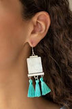 Paparazzi Tassel Retreat - blue Thread / Fringe - Rectangular Shell Like Acrylic - Earrings - The Jewelry Box Collection 