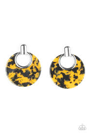Paparazzi Metro Zoo - Yellow - Speckled Acrylic Frame - Silver Earrings - The Jewelry Box Collection 