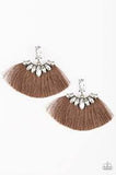 Paparazzi Formal Flair - Brown- Thread / Fringe - Rhinestones - Post Earrings - The Jewelry Box Collection 