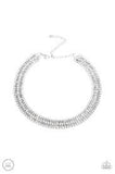 Paparazzi Full REIGN - Silver - White Rhinestones - Box Chain - Choker Necklace and matching Earrings