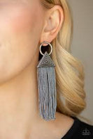 Paparazzi Oh My GIZA - Silver Tasseled Cording / Thread / Fringe - Silver Post Earrings - The Jewelry Box Collection 