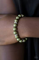 Paparazzi Exquisitely Elite - Green Pearls - White Rhinestone - Bracelet